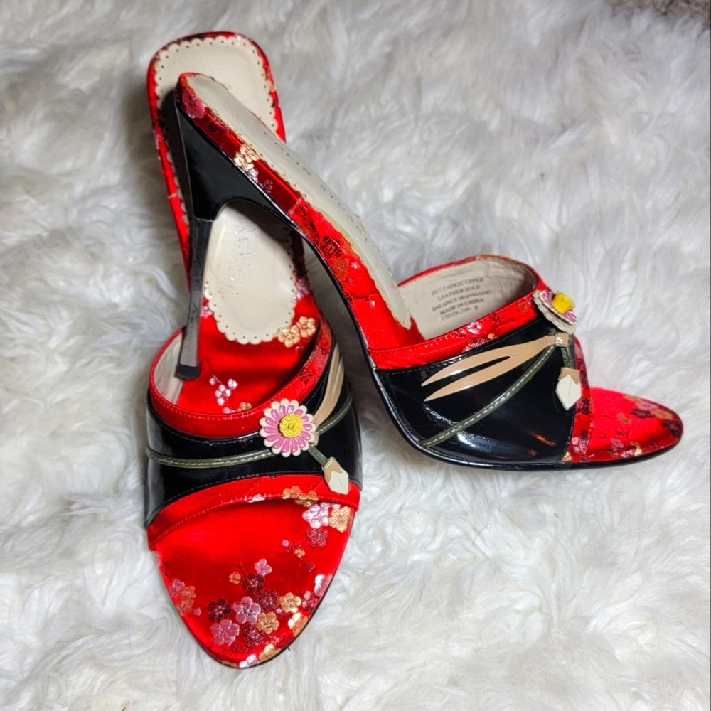 Colin Stuart Cherry Blossom Open Toe Heeled Sandals sz 9
